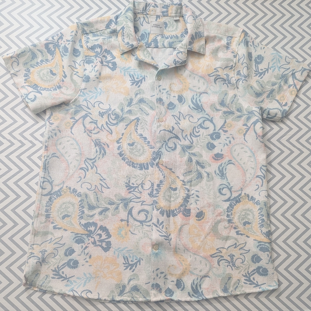 Men’s Essex Crossing Floral Paisley Short Sleeve Casual Button Down Shirt Large